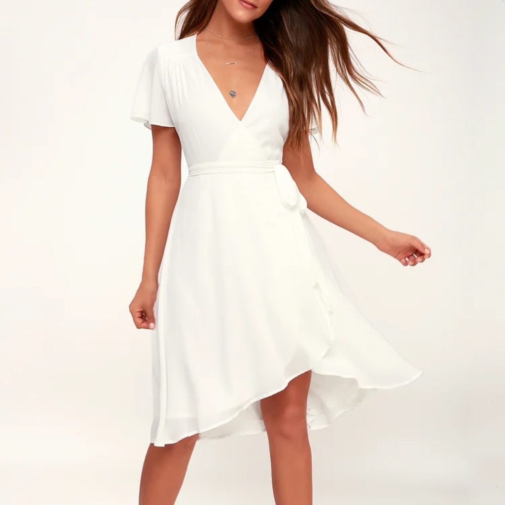 LULUS Midi wrap dress white NWT